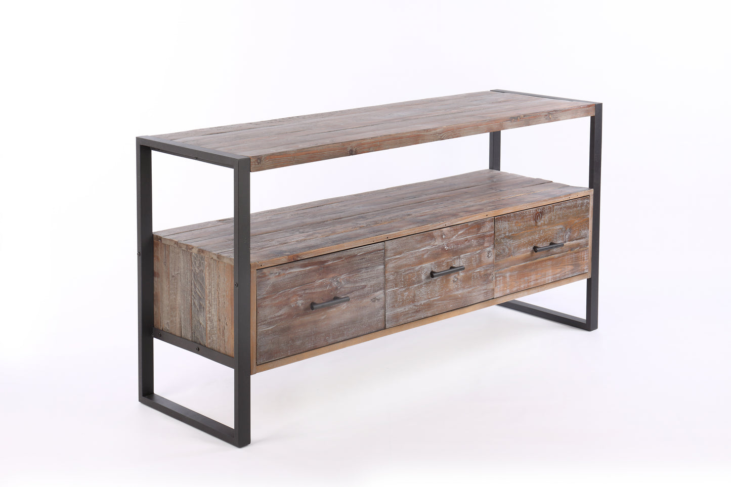 60 Inch Reclaimed Wood Media TV Console Table With 3 Drarwer, Open Shelf, Antique Finish