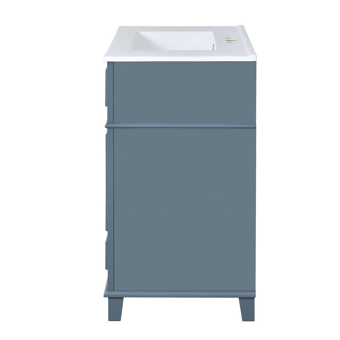 30'' Bathroom Vanity With Ceramic Sink,Solid Wood Frame Bathroom Storage Cabinet With Soft Closing Doors, Retro Style, Blue