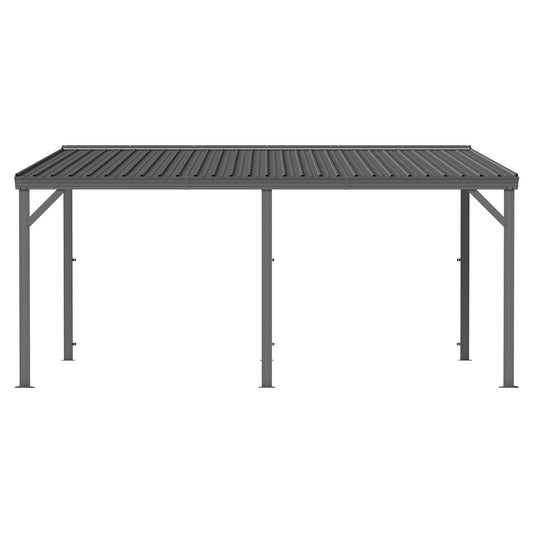 12  X16   Hardtop Lean To Gazebo With Gutters, Connectable Wall Mounted Gazebo Pergola With Galvanized Steel Roof, 60MPH Wind Resistance, Outdoor Large Metal Canopy, For Patio, Deck, Lawn - Grey