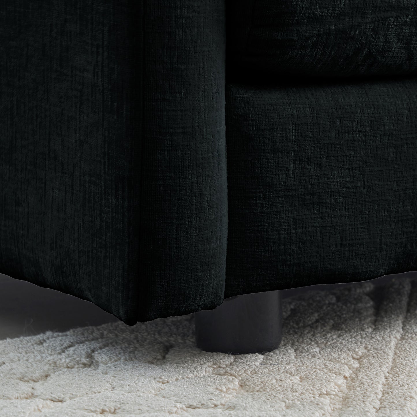 Chenille Fabric Ottomans Footrest To Combine With 2 Seater Sofa, 3 Seater Sofa And 4 Seater Sofa, Black Chenille