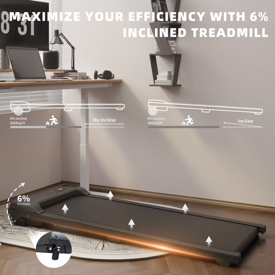 Under Desk Treadmill With Incline,Walking Pad For Home Office,Portable Walking Treadmill 1.0HP,Walking Jogging Machine With 242 Lbs Weight Capacity,LED Display,1.0-6.0km H