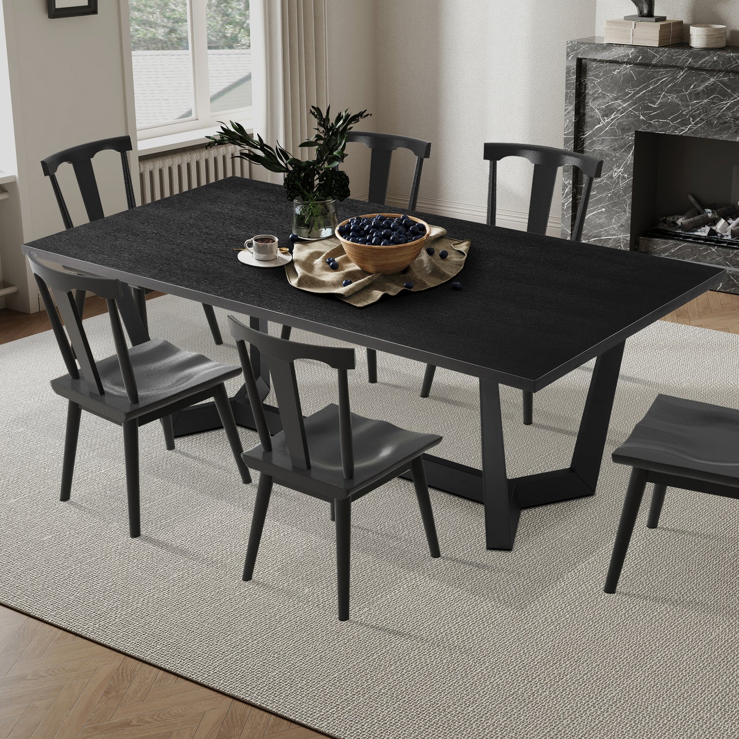 Rectangular MDF Dining Table Mid Century Modern  For Dining Room Balcony Cafe Bar Conference Matt Black