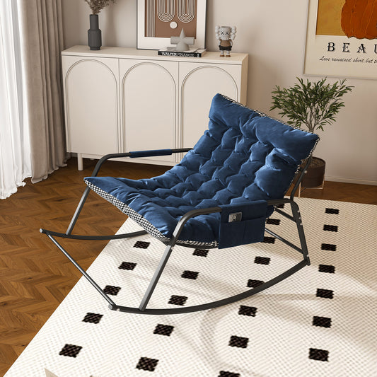 Rocking Chair With Storage, Cushions & Armrests, All-Season Comfort Lounge Recliner, Breathable Ergonomic Lounge Chair For Bedroom, Living Room, Patio, Garden Blue