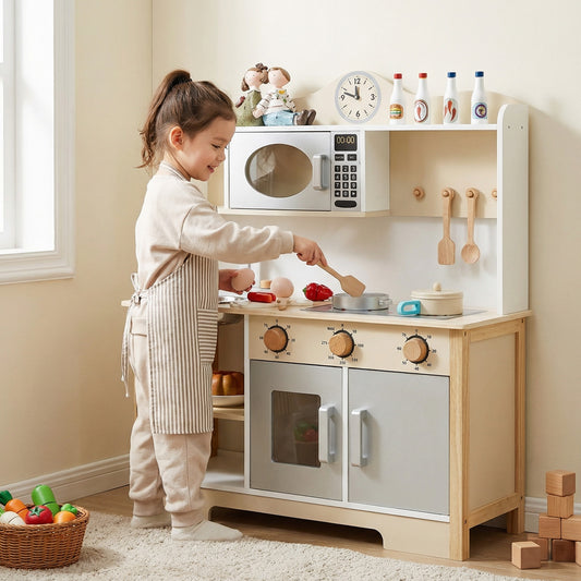 Wooden Play Kitchen Set Realistic Toddler Kitchen Playset With Oven Dishwashing Sink For Children Above 3 Years Old