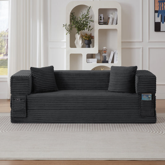 Modern Cord Sofa With Stylish Appearance, Classic Square Design, Unique Two-tier Design, Convertible Into A Bed, Ideal For Apartments And Large Spaces.