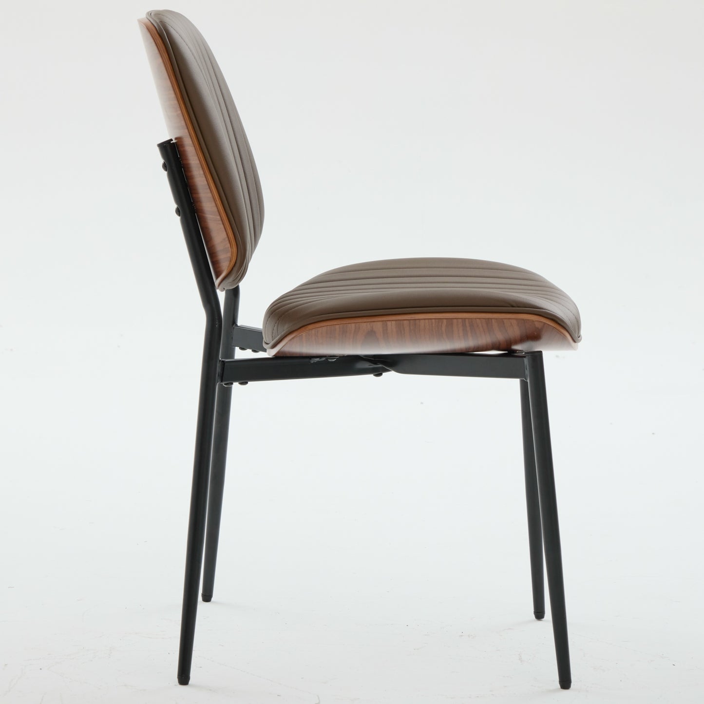 Dining Chairs Set Of 2 Mid Century Modern Retro Faux Leather Chair With Walnut Bentwood Back Upholstered Seat Metal Legs Adjustable Foot For Kitchen Dining Room Chairs Brown PU,SW1849BR