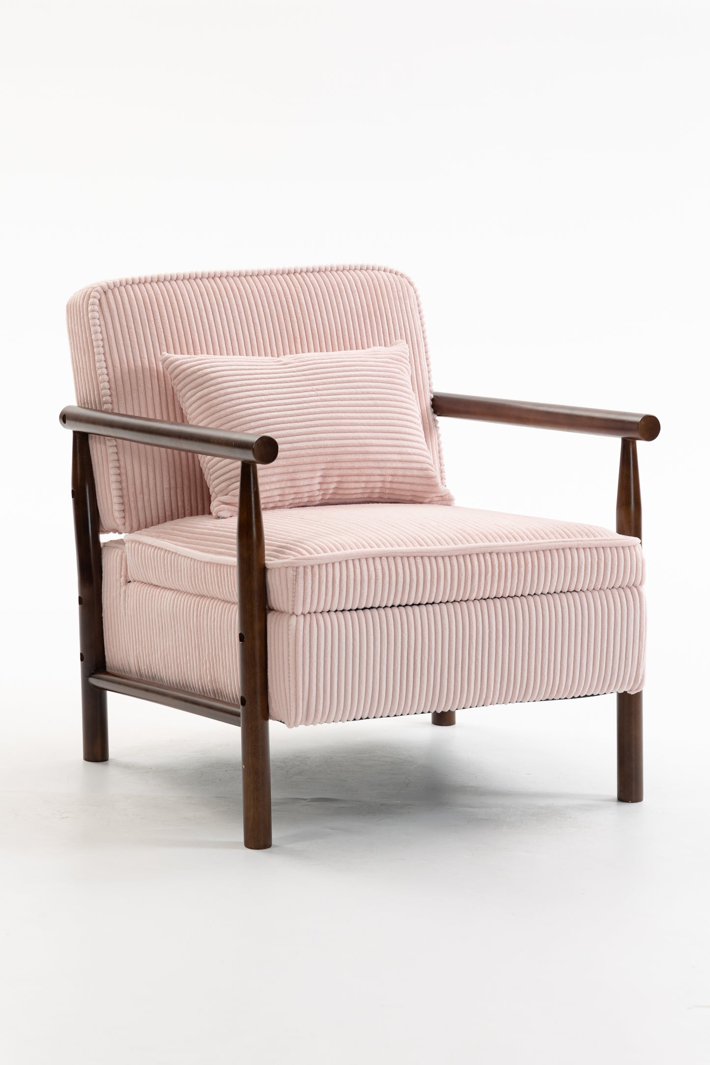 Storage Chair,Mid Century Modern Accent Chair With Wood Frame, Upholstered Living Room Chairs With Waist Cushion, Reading Armchair For Bedroom Sunroom