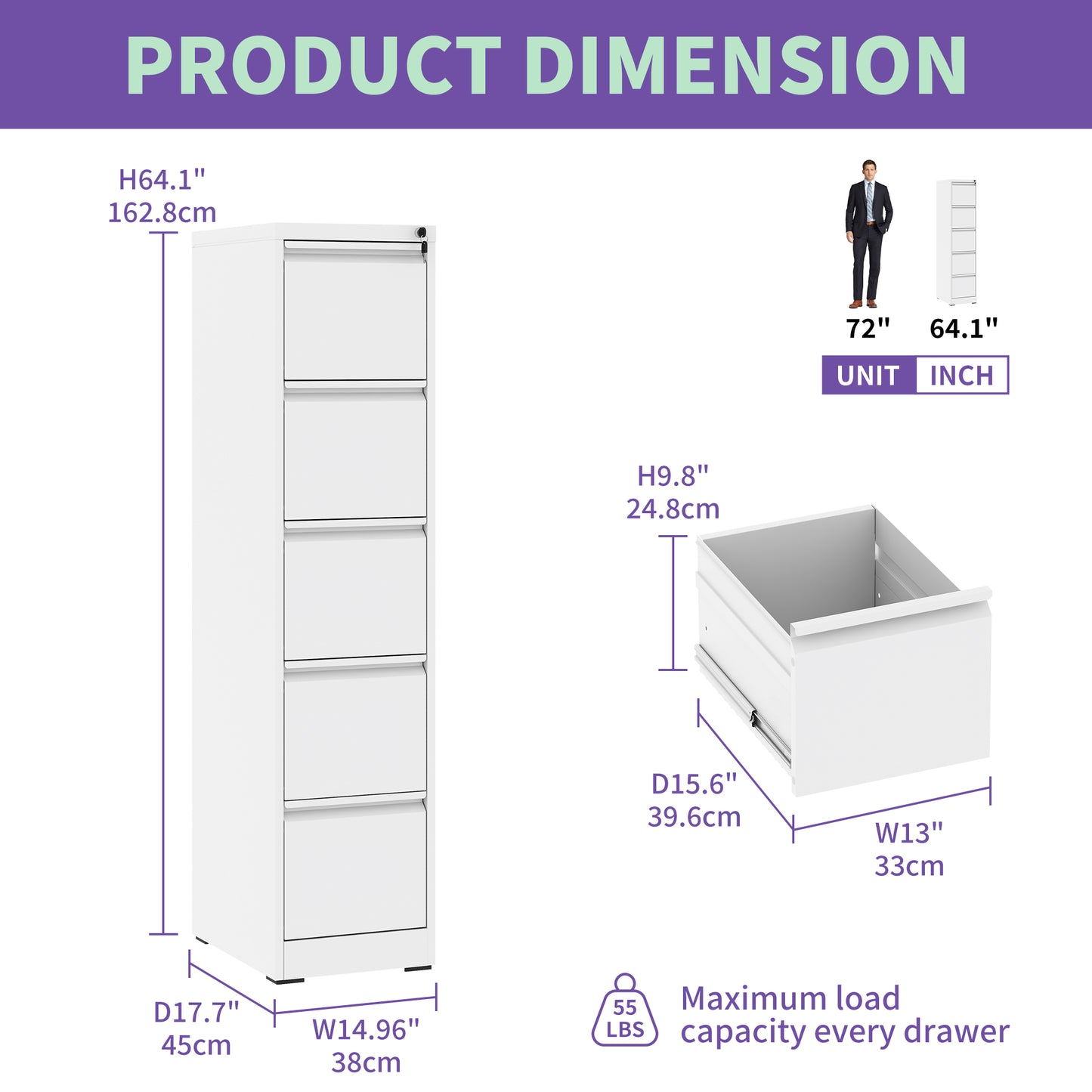 5 Drawer Metal Vertical File Cabinet With Lock Office Home Steel Vertical File Cabinet For A4 Legal Letter Size