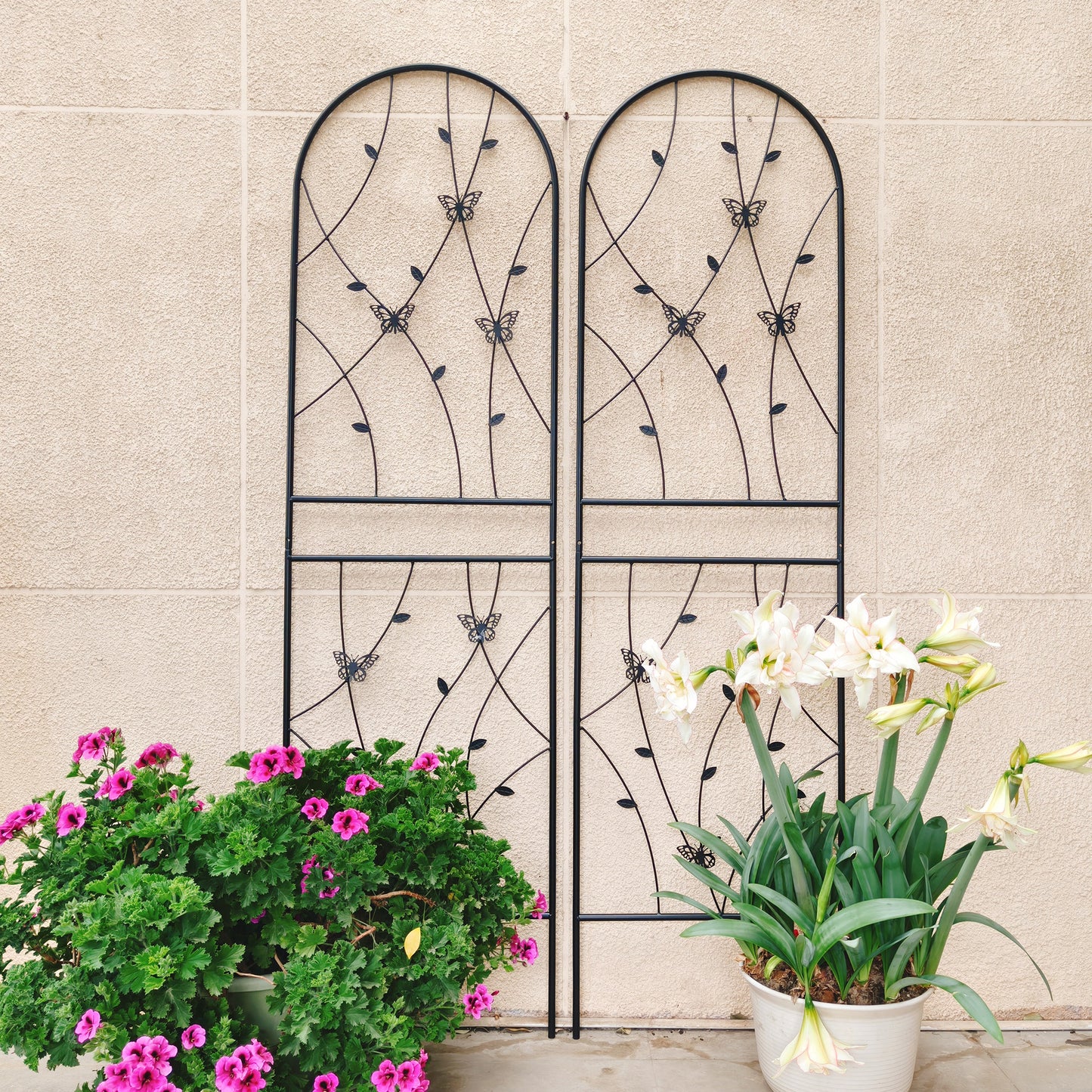 4 Pack Metal Garden Trellis 71  X 19.7  Rustproof Trellis For Climbing Plants Outdoor Flower Support Butterfly Deco Black