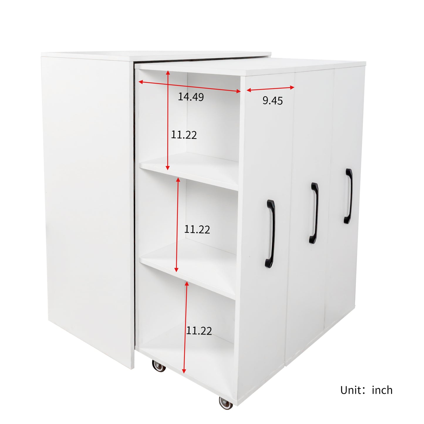 Bookcase With Three Pulled Out Doors Shelving Cabinet,3 Tier Floor Standing Bookcase,Slide Out Storage Bookcase File Cabinet,Office Bedroom Living Room Hidden Storage Cabinet With Wheels