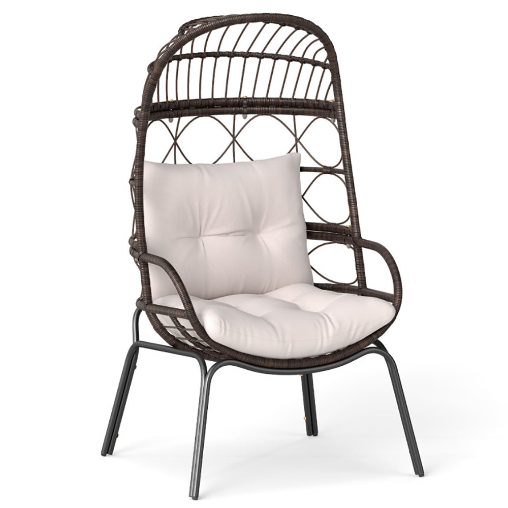 Patio Wicker Egg Chair Outdoor Rattan Lounge Basket With Seat And Back Cushions  Support Up To 400 Lbs,for Backyard, Poolside, Indoor Places And So On