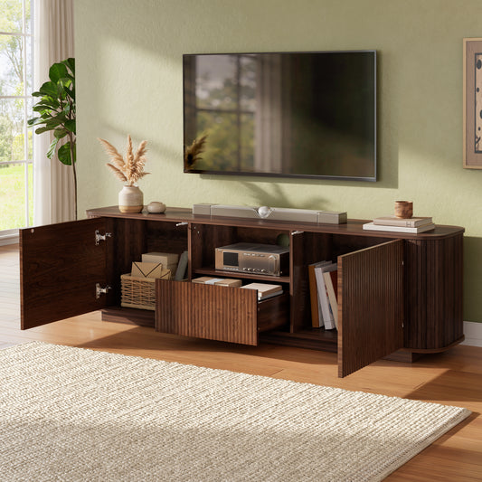 70-inch Modern TV Stand For TVs Up To 80 Inches For Living Room, Media Entertainment Center With Ample Storage & Cured Corners