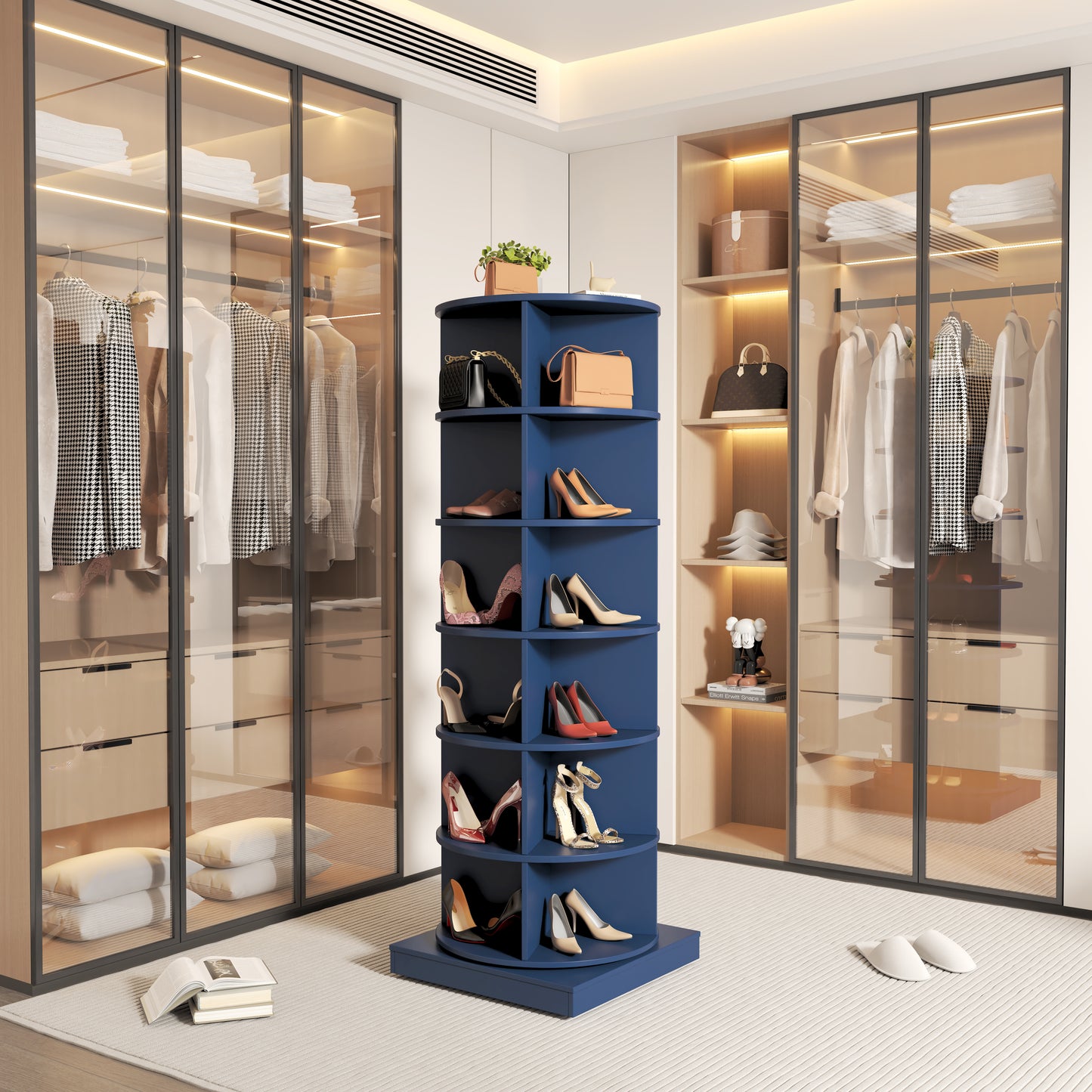 Blue 360 Rotating Shoe Cabinet 6 Layers