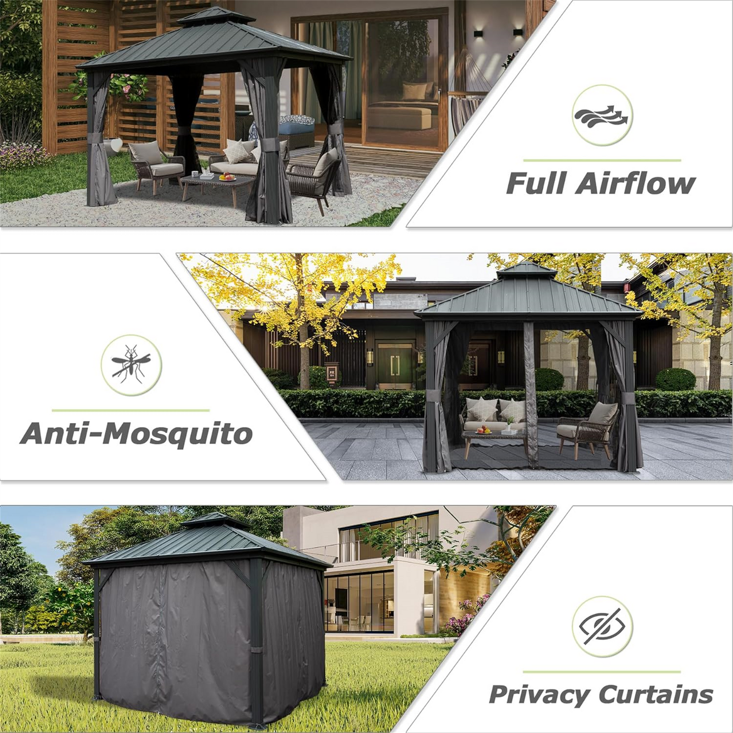 8  X 8  Hardtop Gazebo, Aluminum Metal Gazebo With Galvanized Steel Double Roof Canopy, Curtain And Netting, Permanent Gazebo Pavilion For Patio, Backyard, Deck, Lawn,Grey