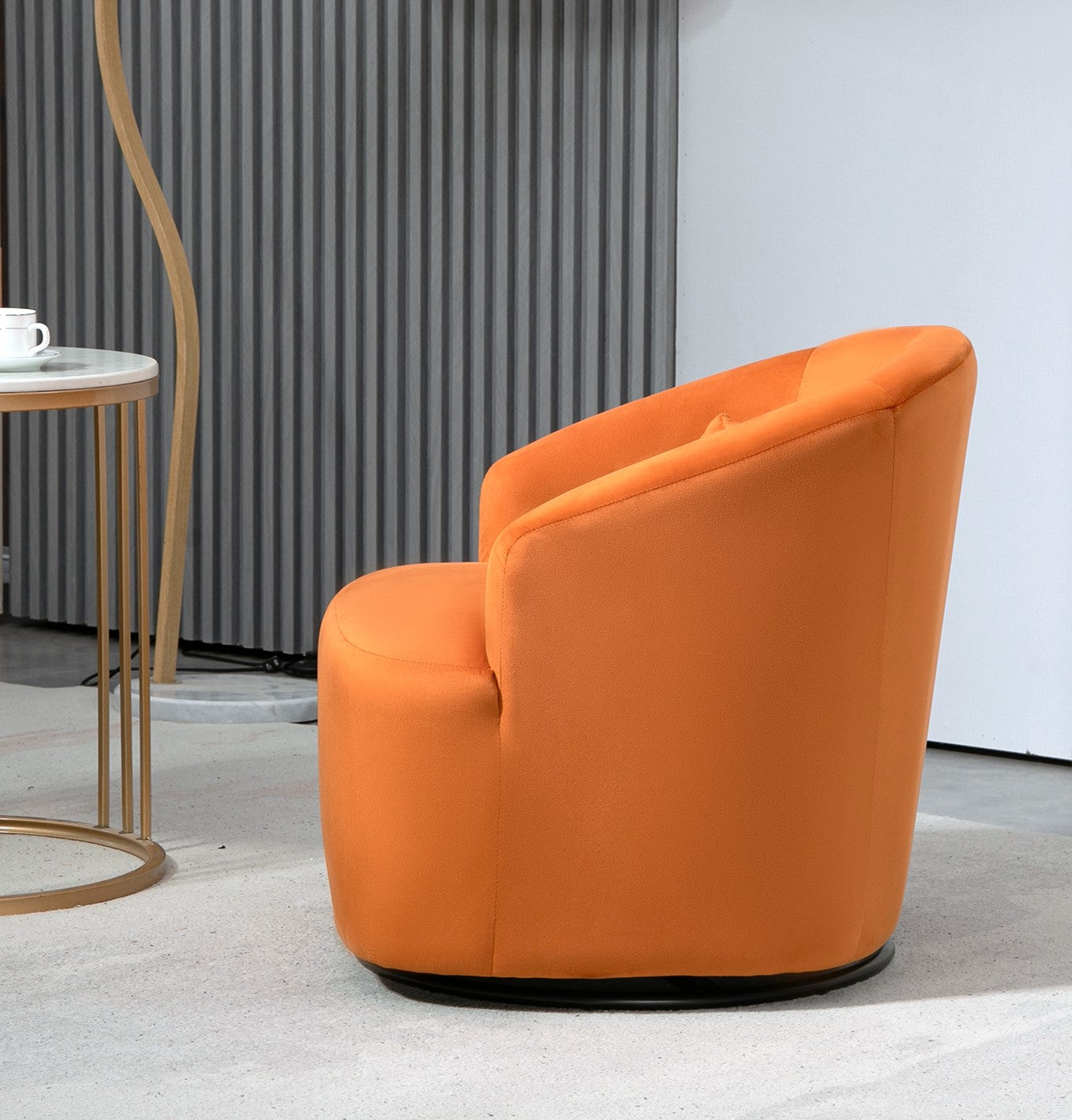 363 Degree Swivel Barrel Accent Chair, Velvet Upholstered Curved Armchair, Fully Assembled Contemporary Leisure Chair For Living Room Bedroom Office