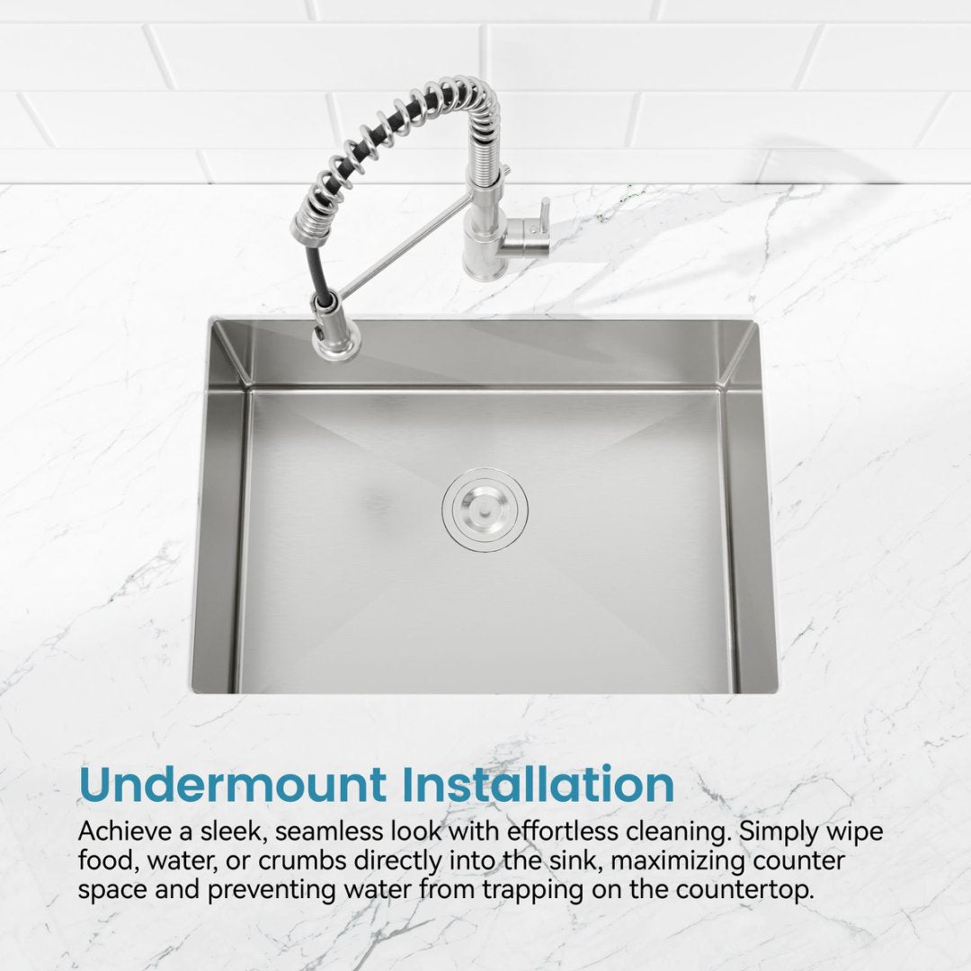 Stainless Steel Kitchen Sink, Single Bowl, Undermount Handmade Sink In Brushed Nickel, With US Standard Drain And Hook, LS-SSBR06