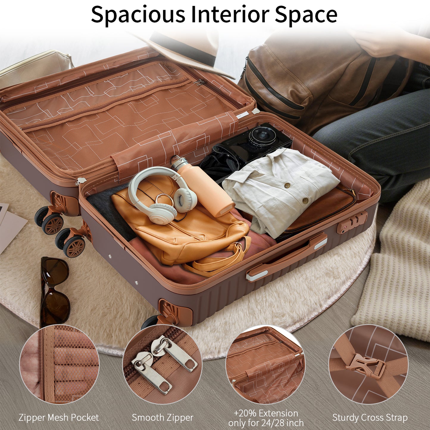 4 Piece Luggage Set Suitcase Set, ABS Hard Shell Lightweight Expandable Travel Luggage With 4 Packing Cubes, TSA Lock, Spinner Wheels For Men Women 16 20 24 28