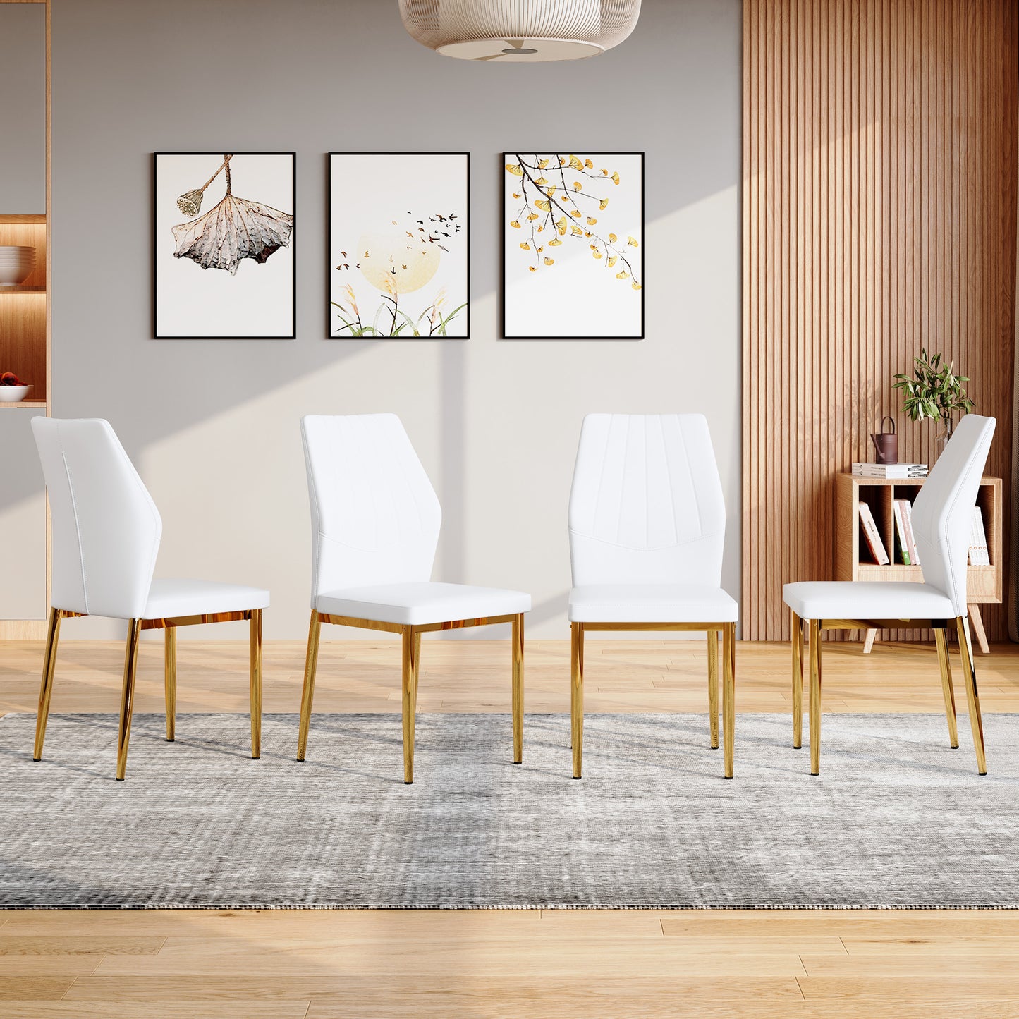 Set Of 4 Gold - And - White Dining Chairs, 37 Inches High ,Ergonomic PU Backrest, Combines Comfort And Style.Perfectly Blends Comfort And Elegance, Injecting More Comfort And Style Into Dining Time.