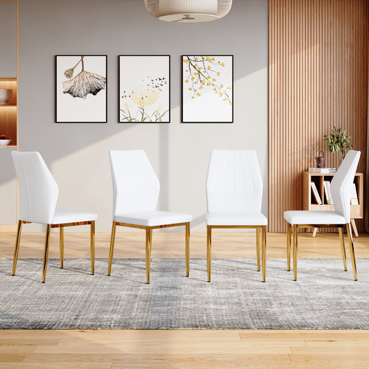 Set Of 4 Gold - And - White Dining Chairs, 37 Inches High ,Ergonomic PU Backrest, Combines Comfort And Style.Perfectly Blends Comfort And Elegance, Injecting More Comfort And Style Into Dining Time.