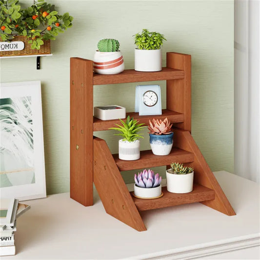 Compact Easy-Assemble Wooden Plant Stand, Succulent Seedling Pot Rack For Window Balcony Desktop