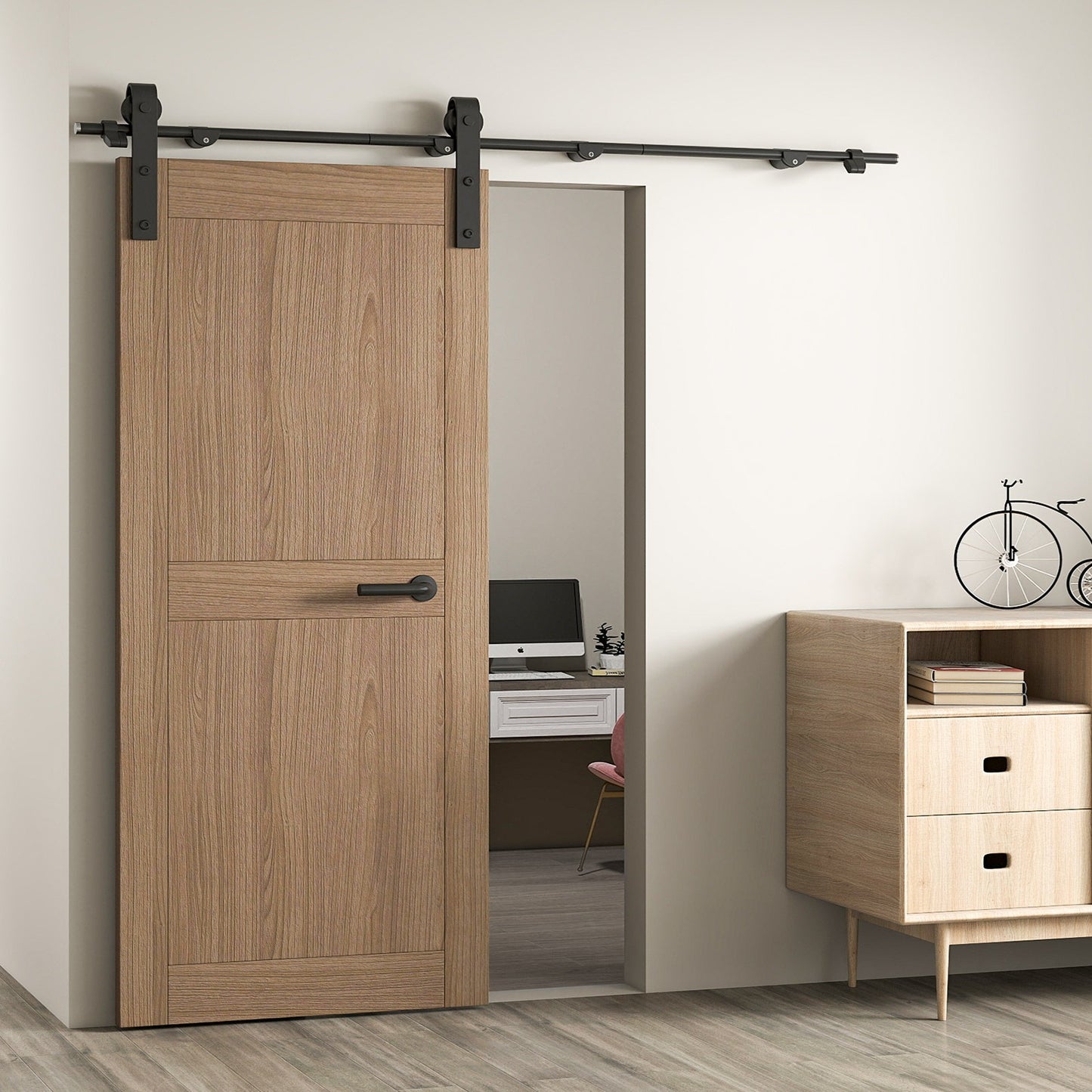 6.6FT Sliding Barn Door Hardware Kit Smoothly And Quietly Sliding Barn Door Track With Floor Guide For Interior Exterior Fit 36 To 40in Wide Panel J Shape Hanger