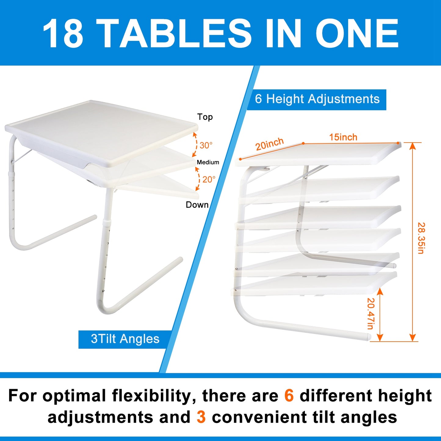 1Pc Foldable Tray Table Portable Sofa TV Tray 6 Heights 3 Angles Laptop Desk Adjustable Eating Dinner Coffee For Bed Dorm Home