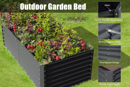 6x3x2ft Galvanized Raised Garden Bed, Outdoor Planter Garden Boxes Large Metal Planter Box For Gardening Vegetables Fruits Flowers, Dark Gray