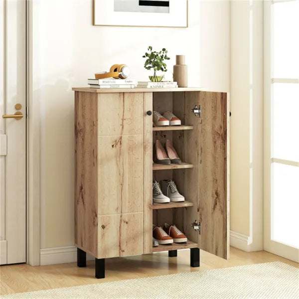 4-Tier Removable Shelf Shoe Organizer, Farmhouse Wooden Shoe Cabinet With Anti-Tip Hardware For Entryway