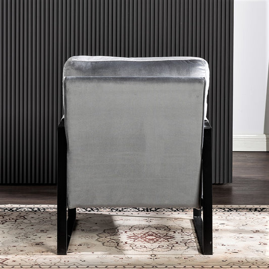 Classic Mid Century Modern Accent Chair With Durable Square Metal Frame, Armchair For Living Room, Bedroom, Home Office In Plush Velvet Upholstery, Grey