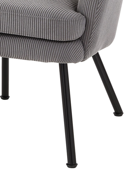 Corduroy Accent Chair With Black Metal Legs, Modern Upholstered Armchair, Comfy Barrel Chair For Living Room Bedroom