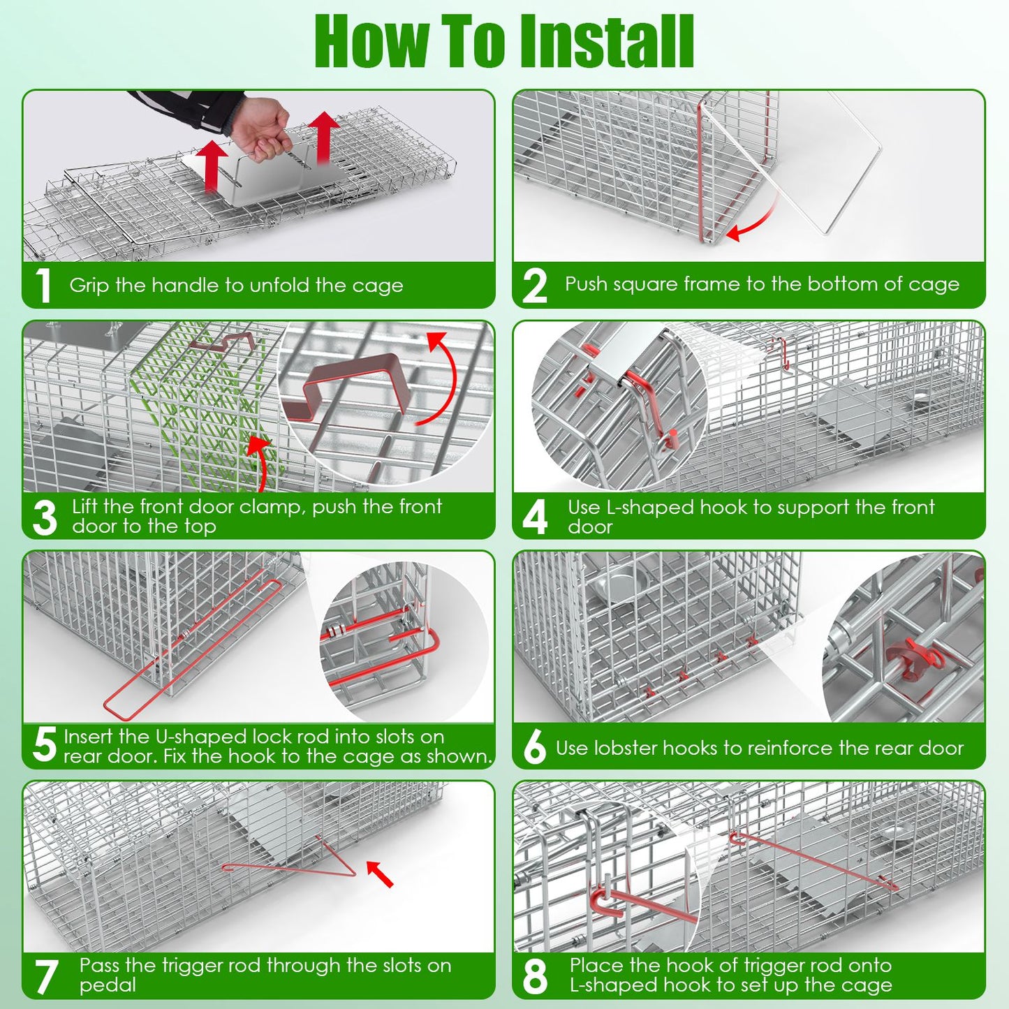 1Pc Humane Cat Trap Cage With Gloves Catch Release Live Animal Rodent Cage Collapsible Galvanized Wire For Raccoons Beavers Groundhogs Foxes Armadillos