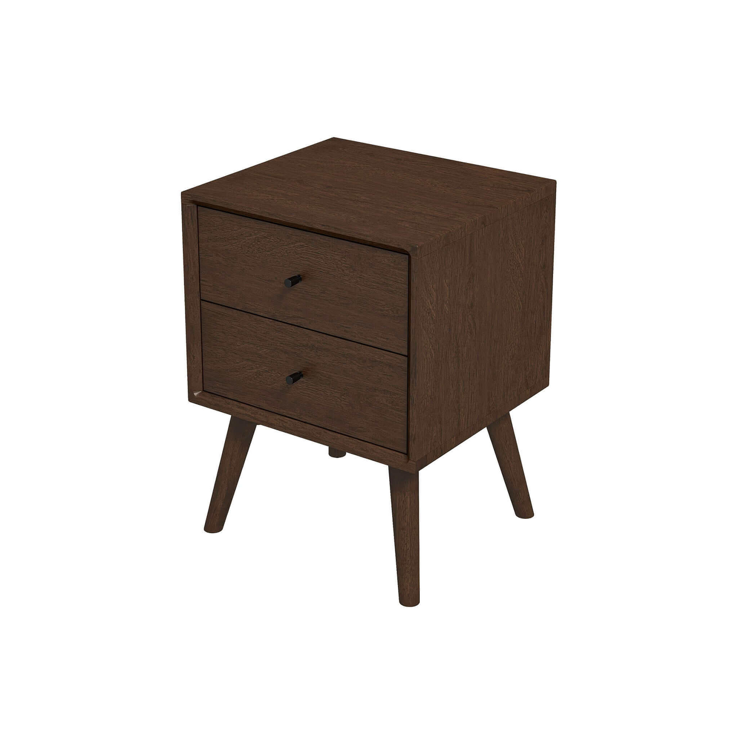 Mid-Century Modern Caroline Night Stand 2-Drawer Dark Brown Solid Wood 23.6  H X 17.7  W X 15.7  D For Bedroom, Closet, Dorm