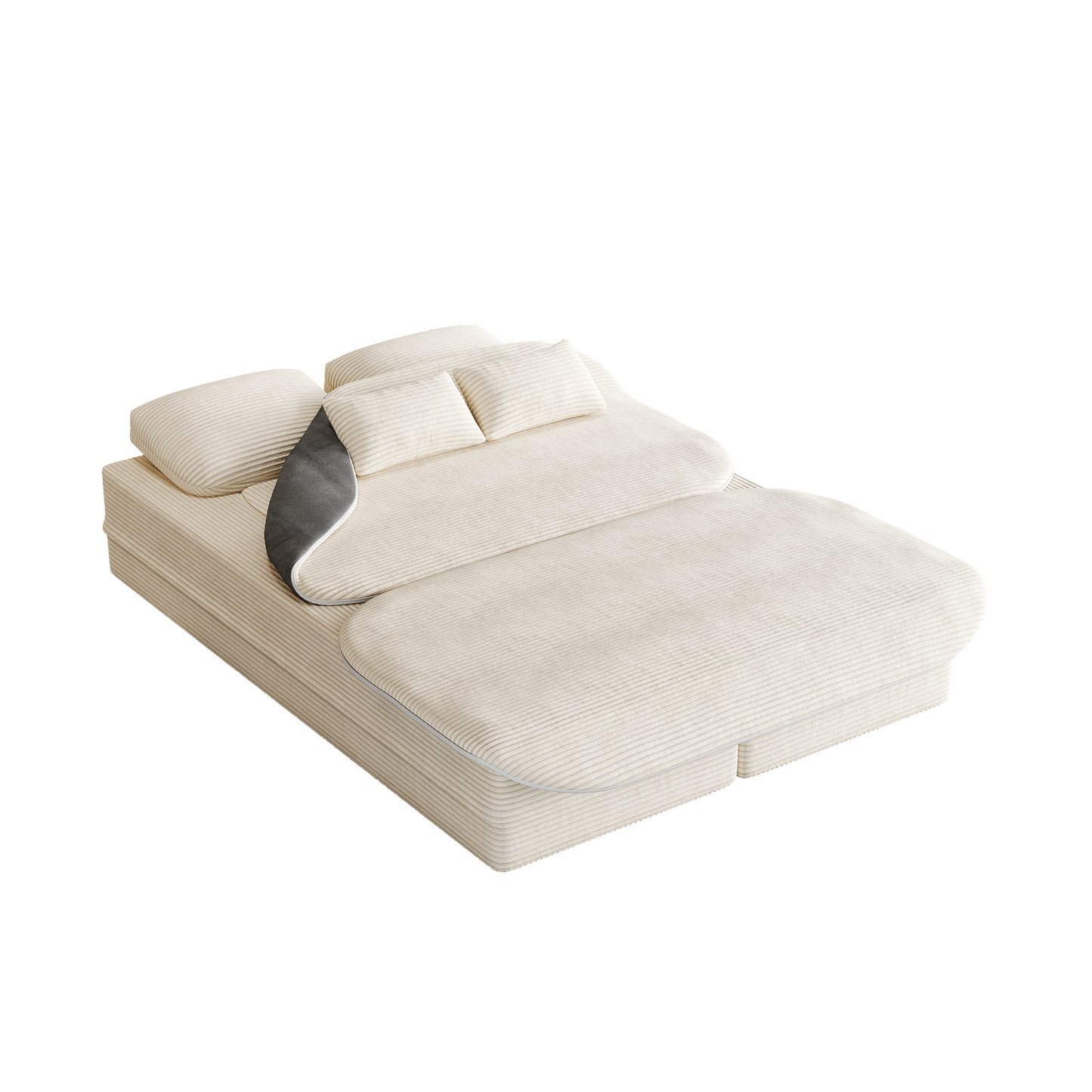 75  2-in-1 Foldable Sofa,Convertible Sleeper Foam Sofa Bed With Multi Functional Blanket, Corduroy Floor Folding Sofa Bed,  Floor Sofa Lounge Sofa For Living Room Bedroom Lounge Studio