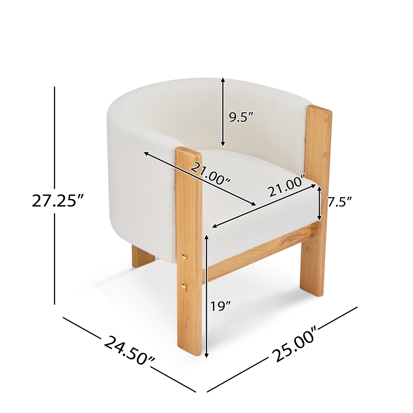Upholstered Dining Chairs Set Of 4, Natural Rubber Wood Frame And White Boucle Fabric, Modern Armchairs For Dining And Living Room, 225lbs Capacity