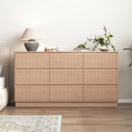 9 Drawer Dresser For Bedroom With Large Drawers, Wood Dresser, Large Floor Chest Of Drawers, Modern Long TV Stand, Mid Century Storage Cabinet Side Table, Natural