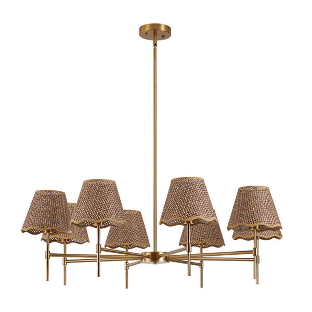 Golden Farmhouse Pendant Light 8-light Bohemian Pendant Light 38.6, Using Large Rural Rattan Pendant Light Fixtures With Adjustable Height Hangers, Suitable For E12 Base Bulb Not Included