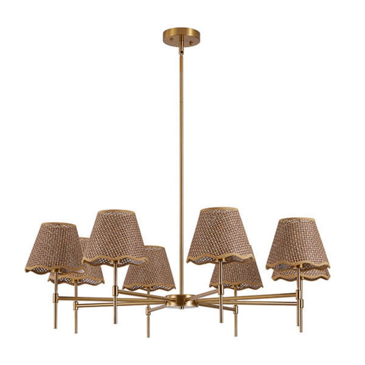 Golden Farmhouse Pendant Light 8-light Bohemian Pendant Light 38.6, Using Large Rural Rattan Pendant Light Fixtures With Adjustable Height Hangers, Suitable For E12 Base Bulb Not Included