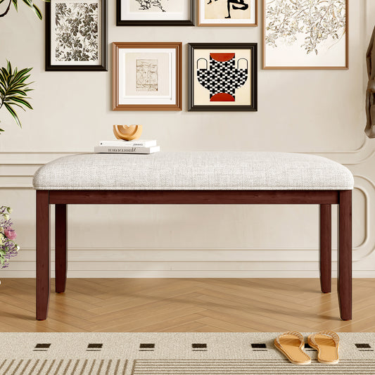 Upholstered Bench For Bedroom End Of Bed,38-inch Entryway Bench For Living Room,Dining Bench With Padded Seat And Solid Wood Leg For Kitchen Bedroom,Indoor And Hallway  Bench, Beige Cherry