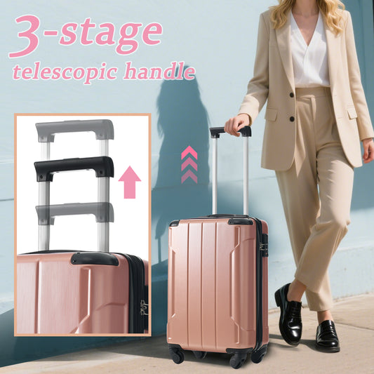 Hardshell Luggage, Lightweight Durable ABS Suitcase With Double Spinner Wheels, TSA Lock, 20 Inch Travel Carry On Luggage  Rose