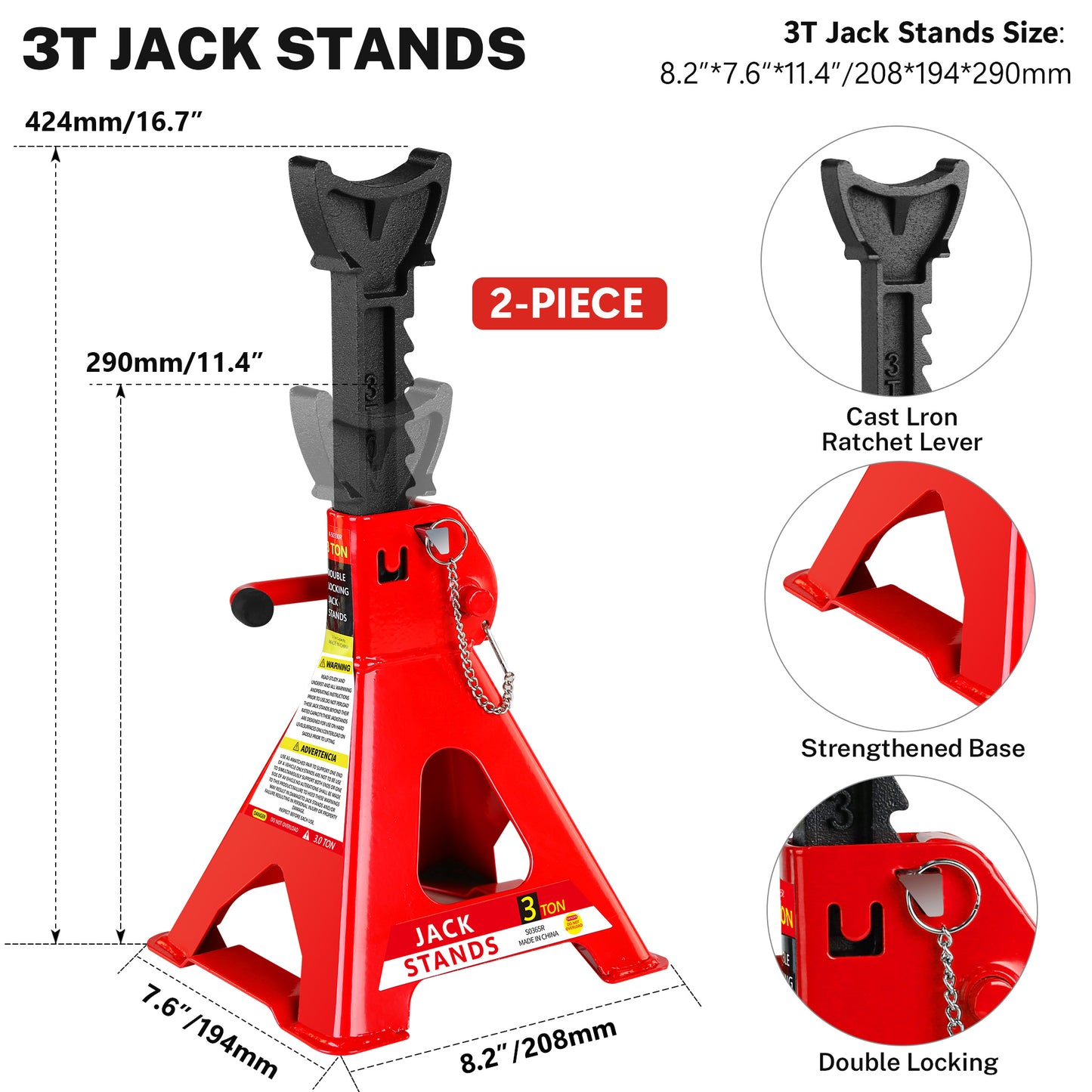 2 Ton Low Profile Floor Jack, 3t Jack Stand Tire Repair Kit Heavy Duty Steel Racing Floor Jack With Single Piston Quick Lift Pump, Floor Jack Lifting Range 3.3-15.2