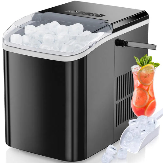 Countertop Ice Maker With Handle, 26lbs&24H Portable Ice Machine, 9 Bullet Ice Cubes Ready In 6 Mins, Self-Cleaning, Quiet Compact Ice Maker For Home, Kitchen, RV, Camping