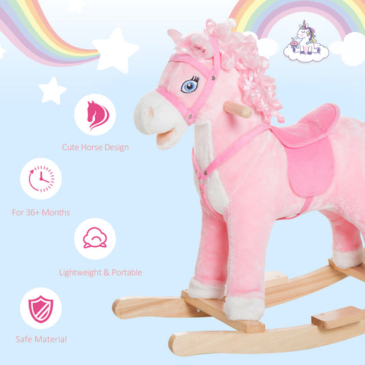 Kids Ride On Rocking Horse Toddler Plush Toy With Realistic Sounds And Swinging Tail For 3 Years Old Children