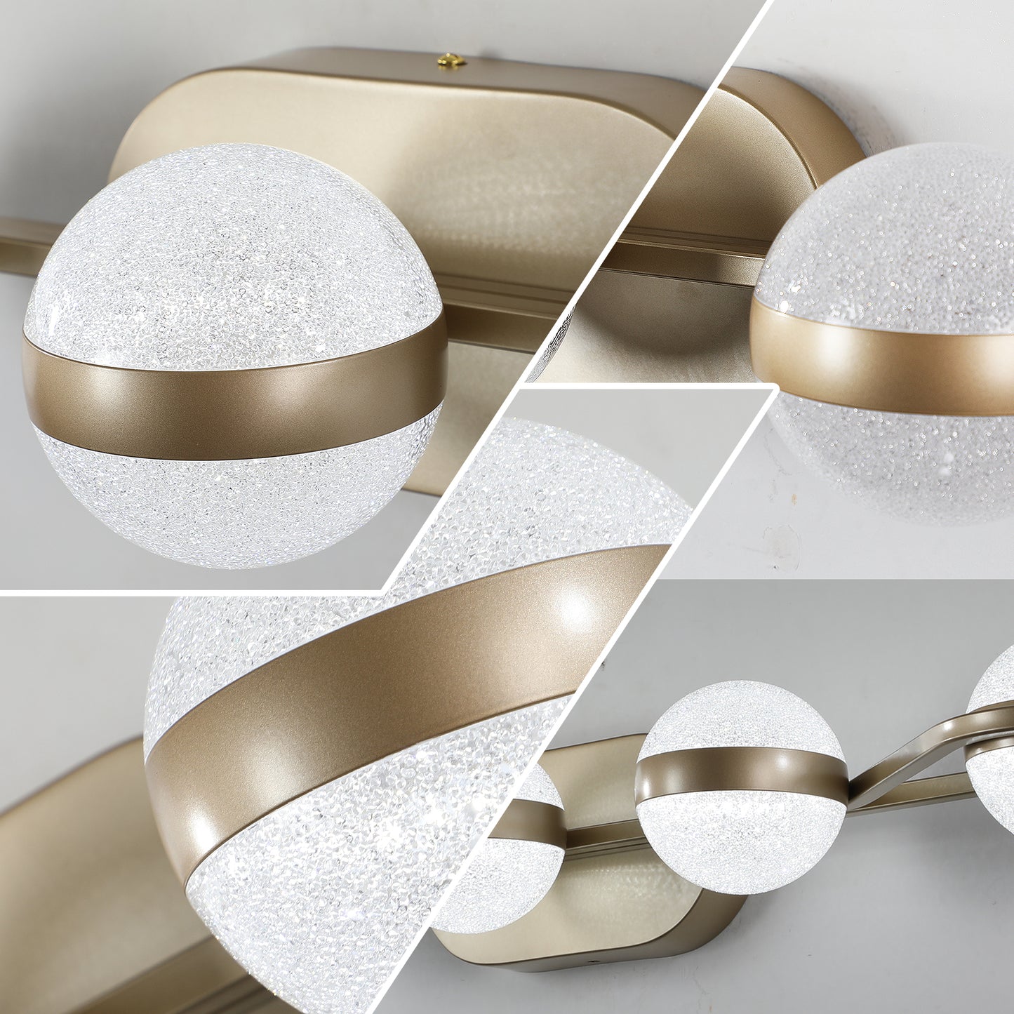 Bathroom Vanity Light, LED 5 Bulb Crystal Sand Acrylic Shades, Wall Mounted Decorative Lighting Fixture, Suitable For Bathroom Vanity Mirror  Champagne Gold