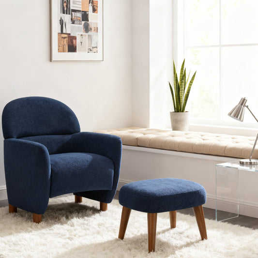 Modern Lazy Chair With Footrest Ottoman - Upholstered Leisure Sofa Chair, Reading Corner Chair For Small Space