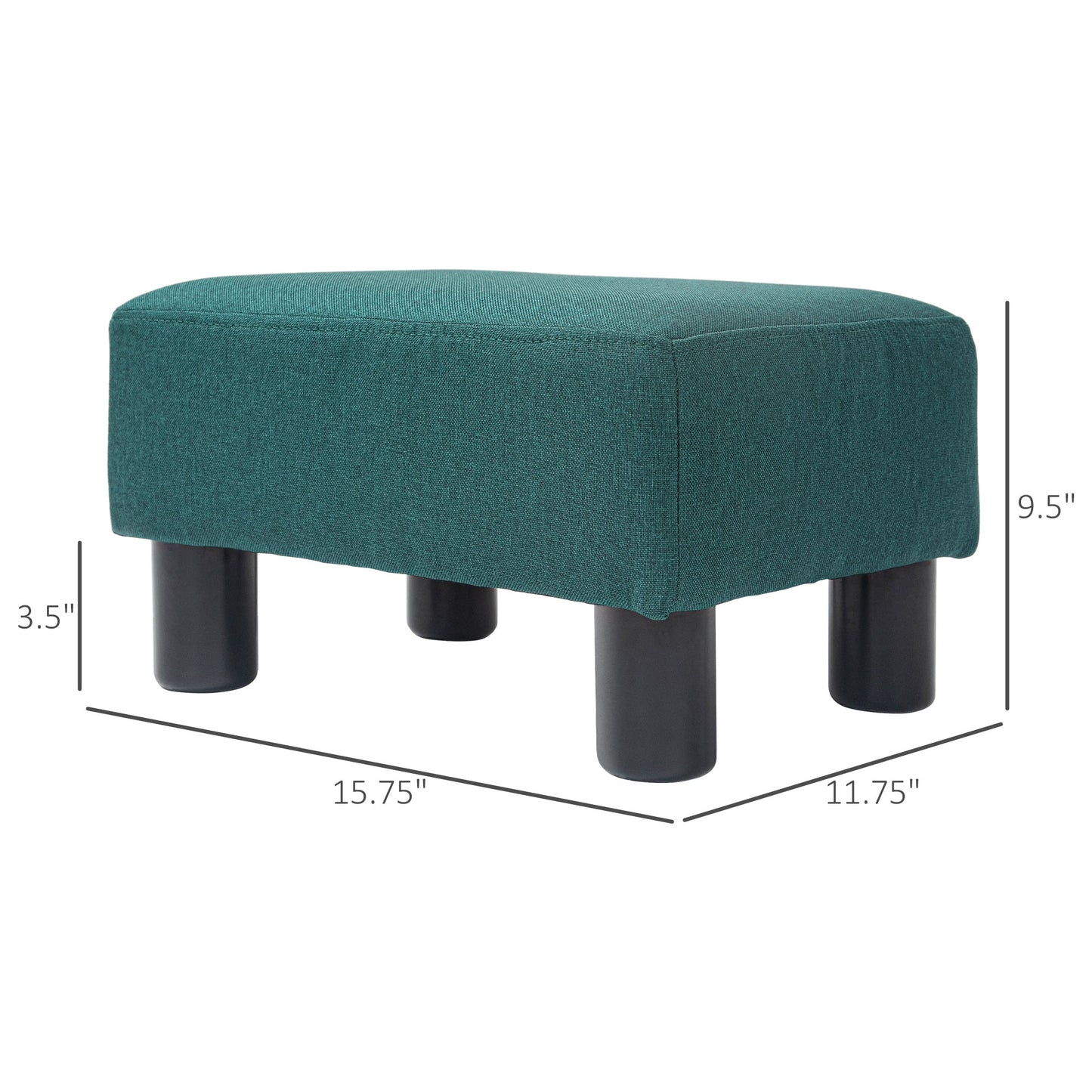 Small Ottoman Foot Rest, Foot Stool With Linen Fabric Upholstery And Plastic Legs, Cube Ottoman, Green