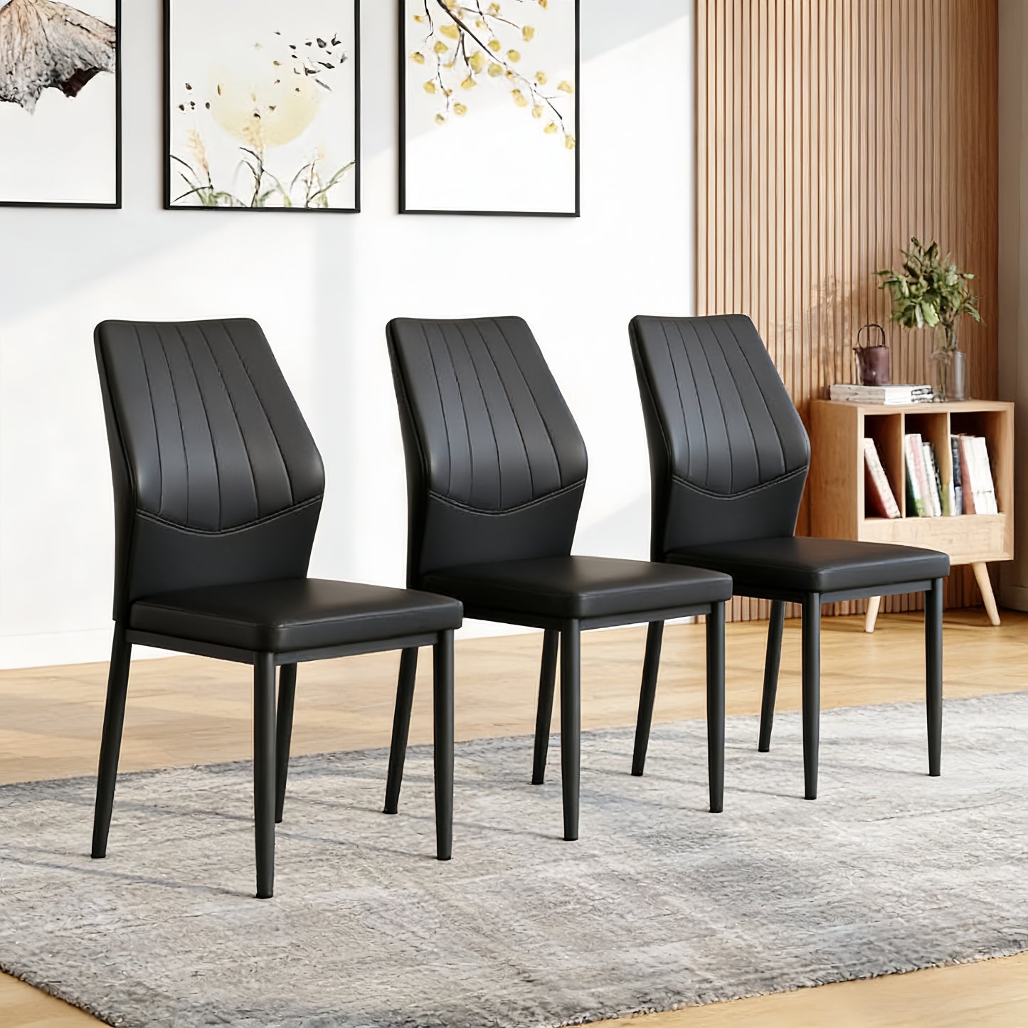 Set Of 3 Black Dining Chairs, 37 Inches High Ergonomic PU Backrest, Combines Comfort And Style.Perfectly Blends Comfort And Elegance, Injecting More Comfort And Style Into Dining Time.