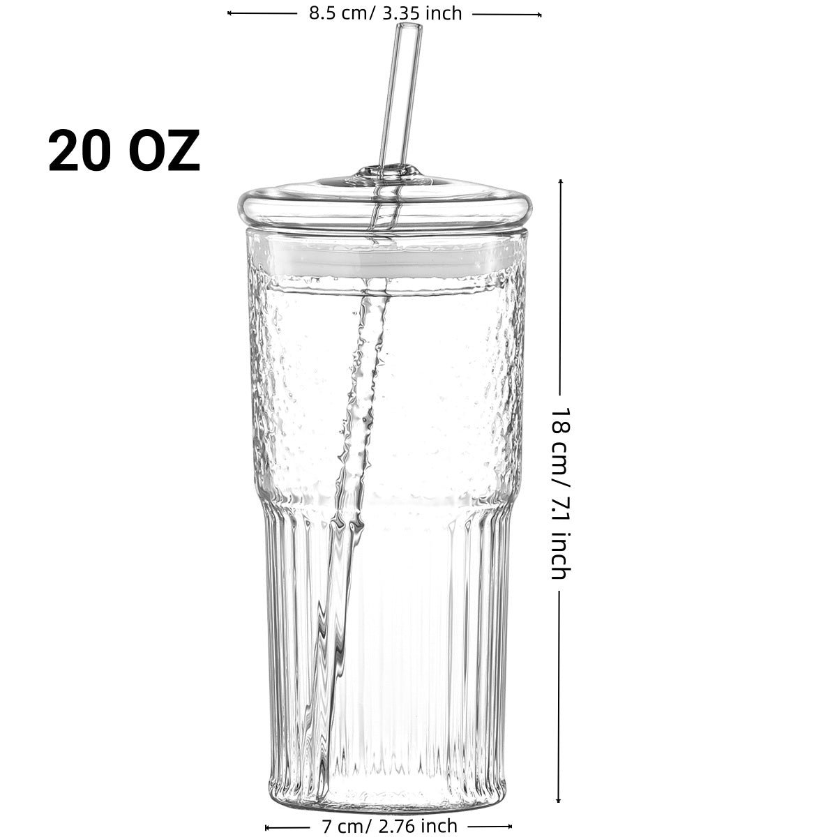 20 Oz 2-pack Glass Straw Cup With Vertical Pattern Cup And Lid, High Borosilicate Heat-resistant Glass Cup For Juice, Milk And Cold Drinks