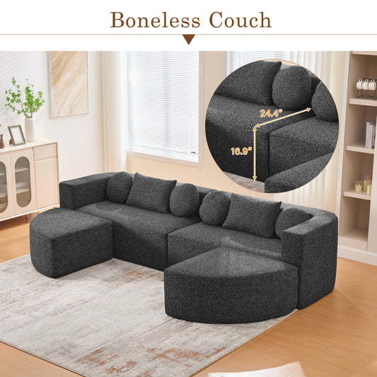 Boneless Couch Modular Sectional Sofa 114.9 Free-combined Sofa Couch Sofa Bed Compression Sofa With Deep Seating And Curved Design For Living Room, Black
