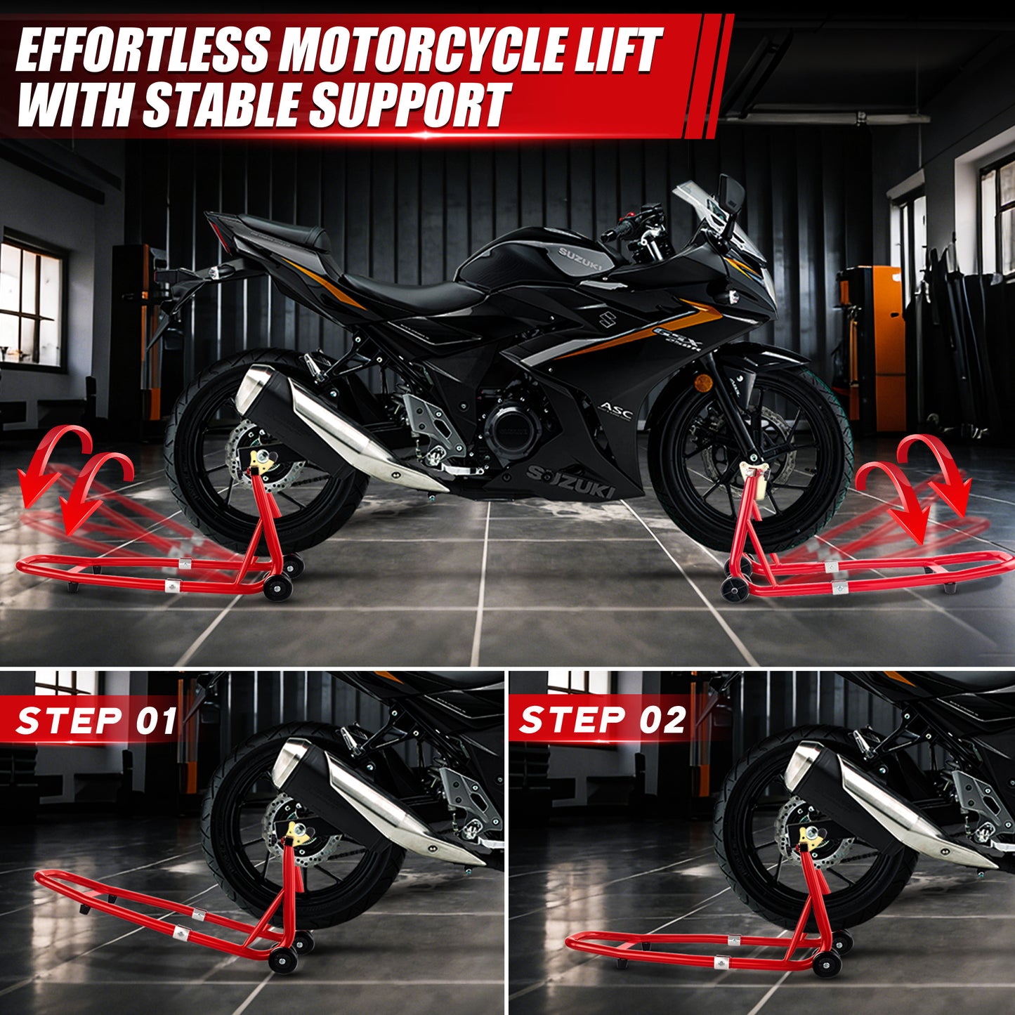 Universal Motorcycle Lifting Stands, 900 Lbs Capacity Front & Rear Wheels Lift With U L Adjustable Swingarm Spool, Heavy Duty Lifting Stands Fit For Diversity Of  BMW, Suzuki, Yamaha, Honda,