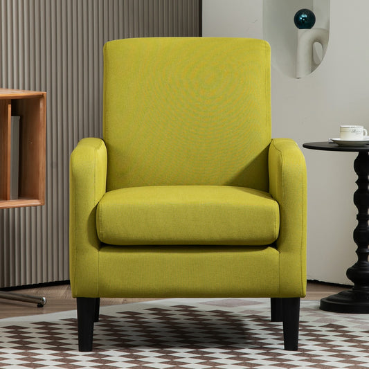 Faux Linen Upholstered Accent Chair, Modern Armchair With Solid Wood Frame, Single Sofa Chair For Living Room Bedroom